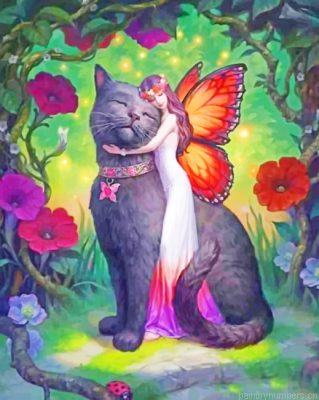 Fairy Butterfly Hugging A Black Cat Painting By Numberss.png