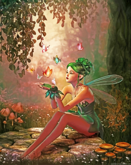 Fairy With A Green Hair Painting By Numberss.png