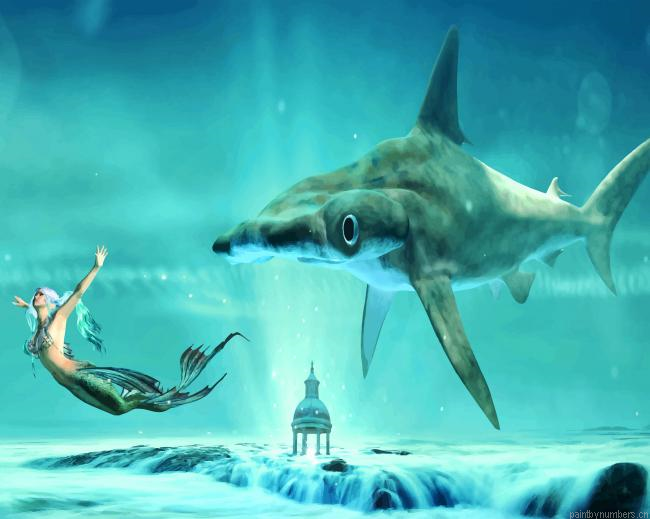 Fantasy Mermaid And Shark Painting By Numberss.png