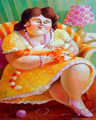 Fat Woman With Her Pet Painting By Numbers.png