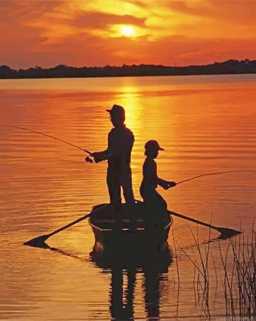 Father And Son Fishing Silhouette Painting By Numberss.png