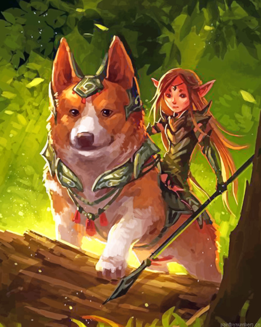 Fighter Corgi And Brave Fairy Painting By Numberss.png