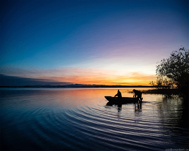 Fishermen On Boat Silhouette Painting By Numberss.png