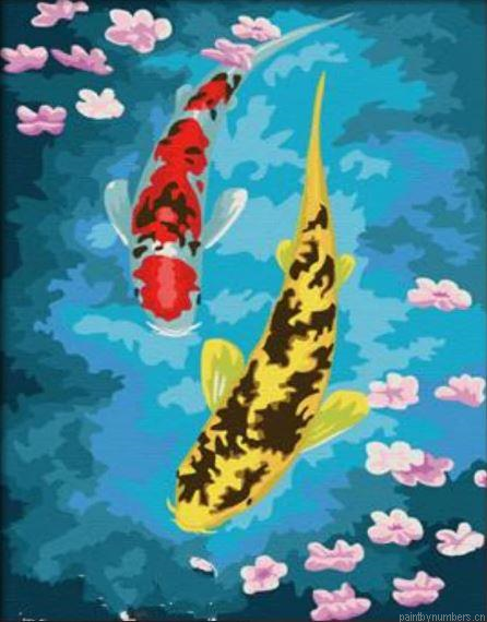 Fishes And Lotus Animals Painting By Numbers.png