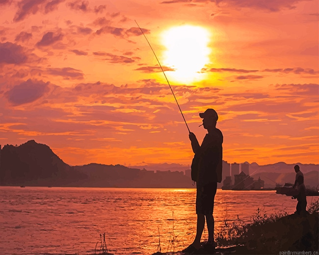 Fishing In The Sunset Silhouette Painting By Numberss.png