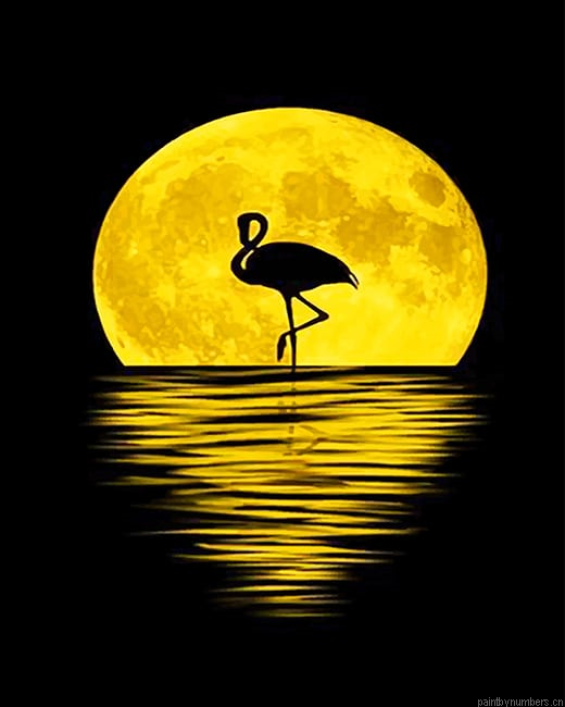 Flamingo Silhouette Moon Birds Painting By Numberss.png