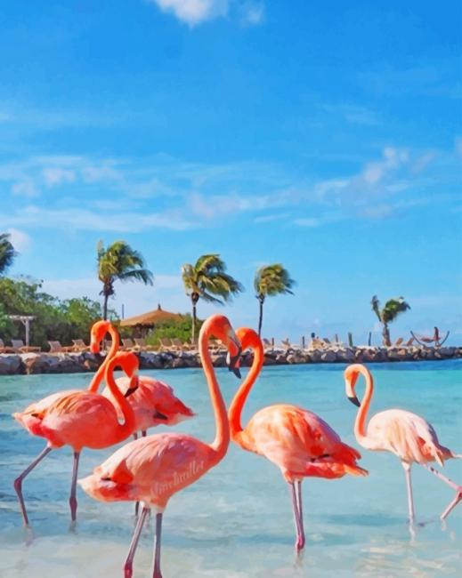 Flamingos In Beach Birds Painting By Numberss.png