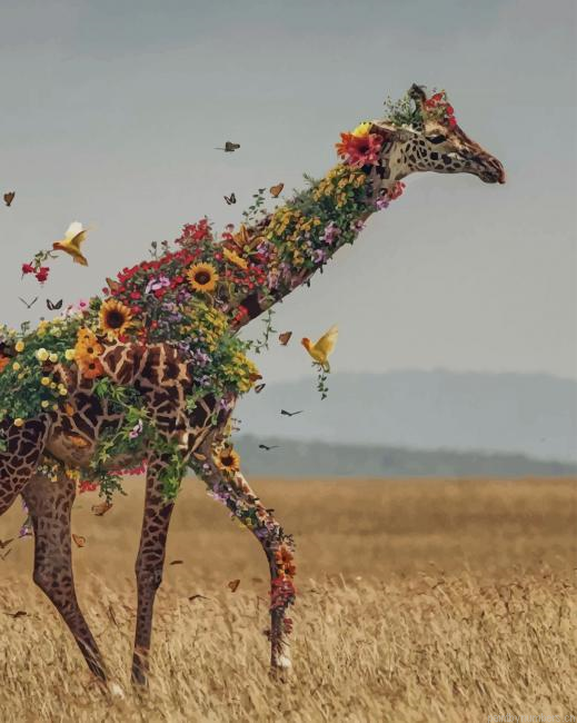 Floral Giraffe Animals Painting By Numberss.png