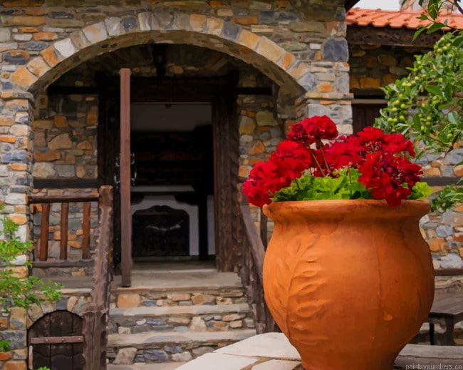 Flower Pot In House Garden Painting By Numberss.png