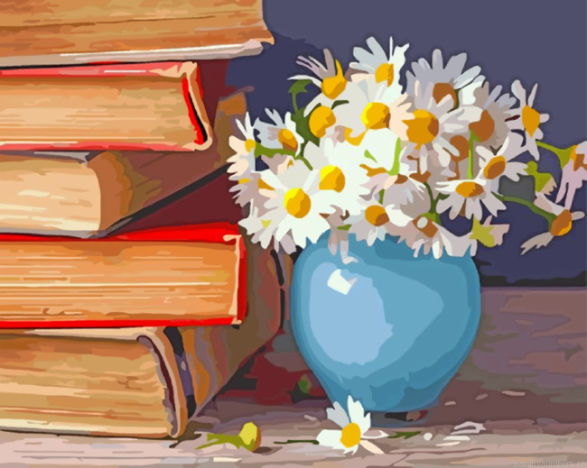 Flowers And Books Painting By Numberss.png