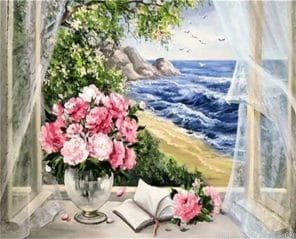 Flowers And Sea Side Painting By Numberss.png