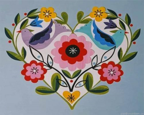 Flowers Heart Folk Painting By Numbers.png