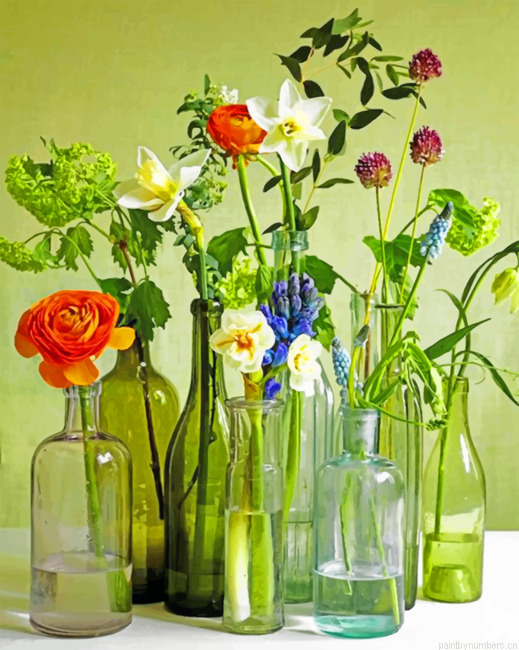 Flowers In Glass Bottles Painting By Numberss.png