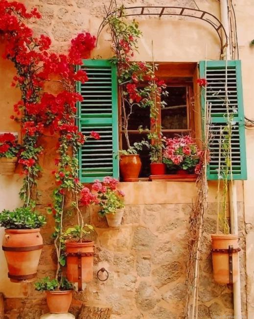 Flowers Pots In Window Painting By Numbers.png
