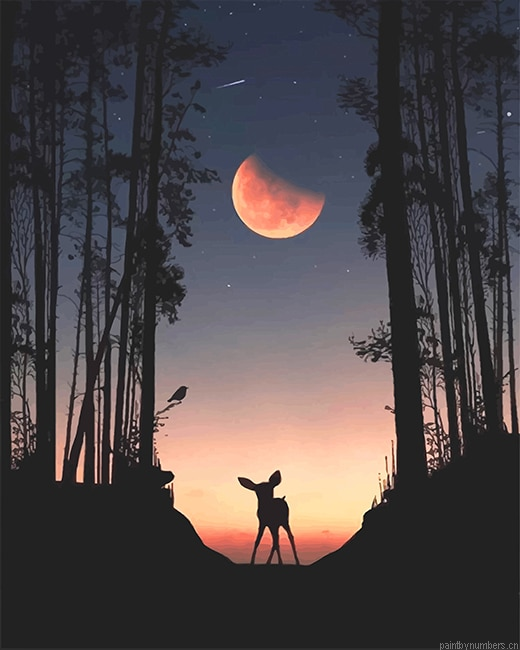 Forest Deer Silhouette Painting By Numberss.png