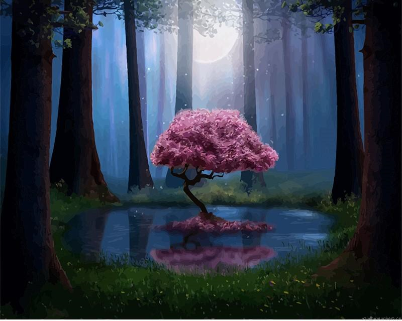 Forest Pink Tree Landscapes Painting By Numbers.png