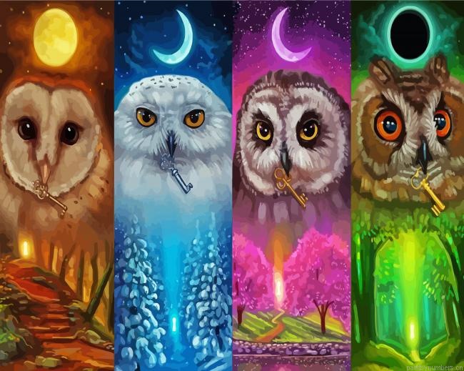 Four Seasoned Owls Painting By Numberss.png