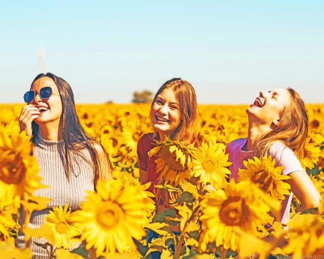 Friends In Sunflower Field Painting By Numberss.png