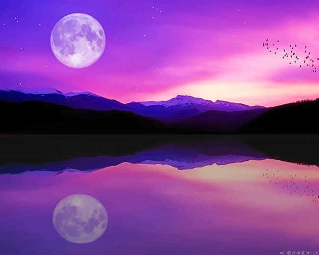 Full Moon Lake Reflection Landscapes Painting By Numbers.png