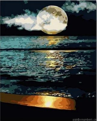 Full Moon Night At A Beach Painting By Numberss.png
