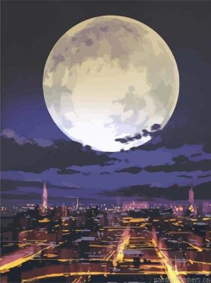 Full Moon On City Painting By Numberss.png