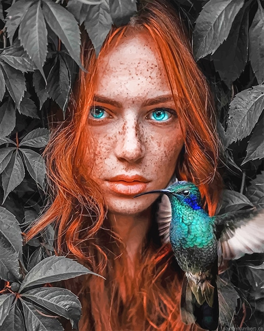 Ginger Woman With Bird Painting By Numbers.png