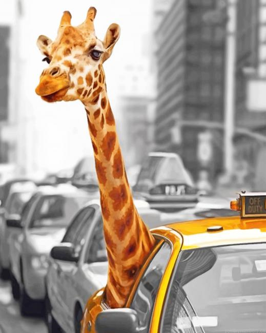 Giraffe Looking Through Taxi Window Painting By Numberss.png