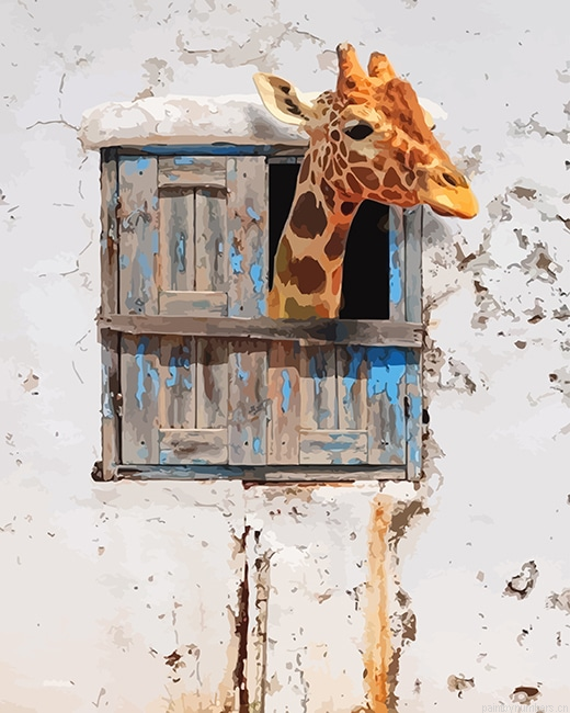 Giraffe Looking Through Window Animals Painting By Numberss.png