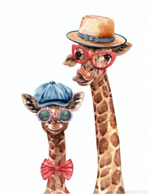 Giraffe And Baby Wearing Hats Painting By Numbers.png