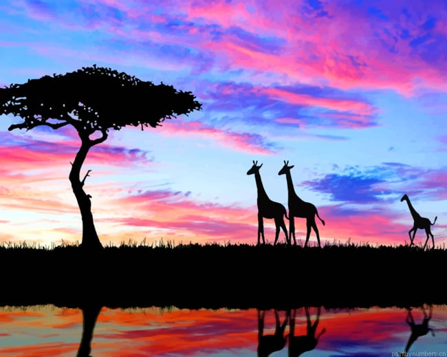Giraffes Silhouette Painting By Numberss.png