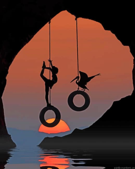 Girl And Bird Silhouette Painting By Numberss.png