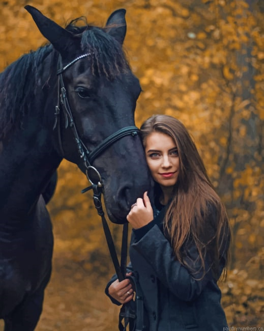 Girl And Black Horse Painting By Numberss.png