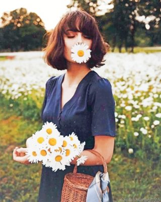 Girl And Daisy Flowers Painting By Numbers.png