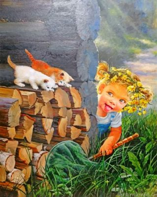 Girl And Her Kitties Painting By Numbers.png