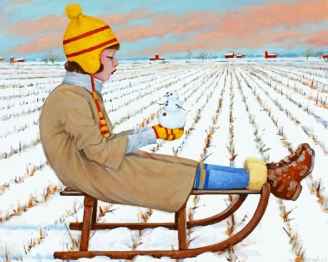 Girl And Snowman Painting By Numberss.png