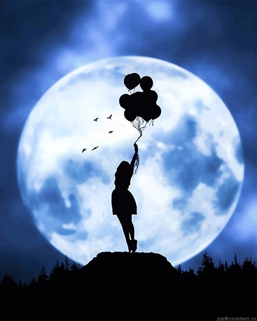 Girl Balloons Silhouette Painting By Numberss.png
