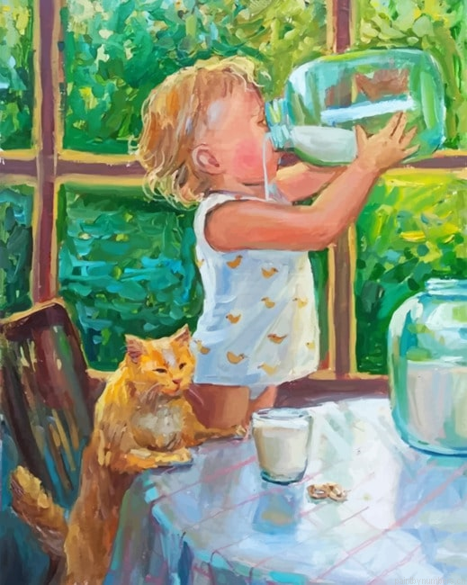 Girl Drinking Milk Impressionist Painting By Numberss.png