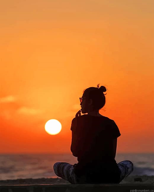 Girl Enjoying The Sunset Silhouette Painting By Numberss.png