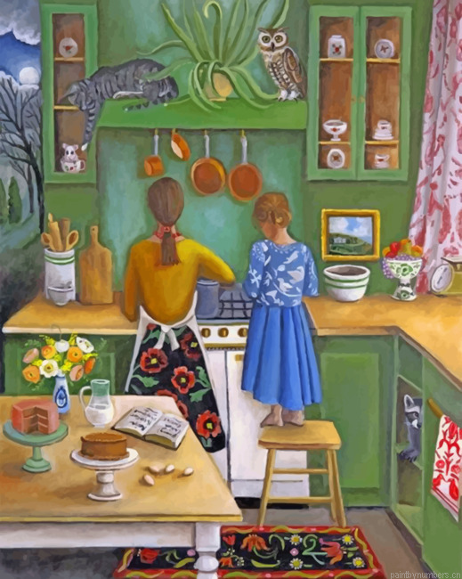 Girl Helping Her Mother In The Kitchen Painting By Numbers.png