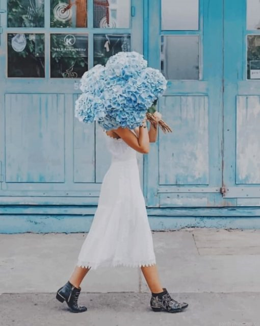 Girl Holding Blue Hydrangea Painting By Numbers.png