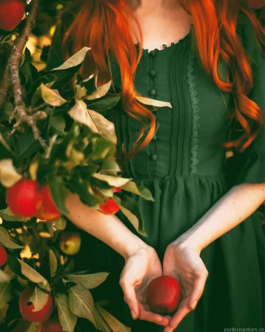 Girl Holding Red Apple Painting By Numberss.png