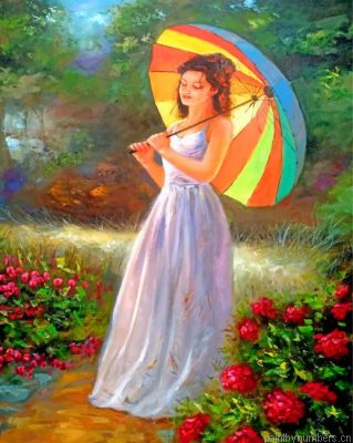 Girl In A Garden With Umbrella Painting By Numbers.png