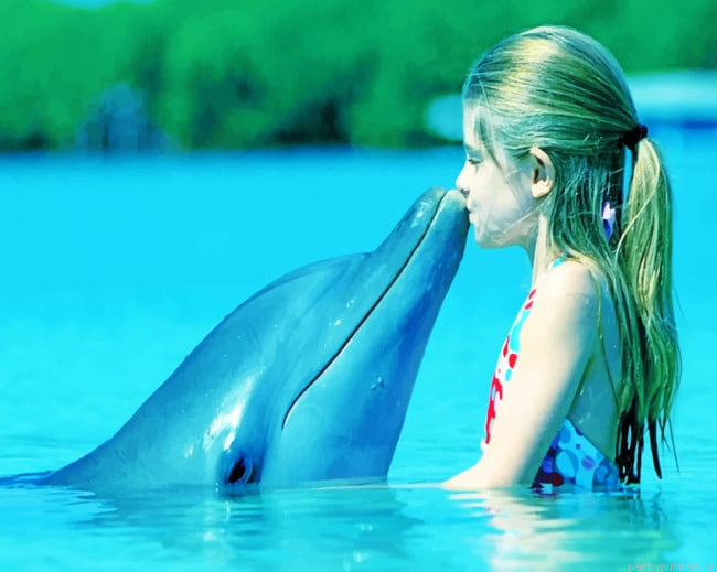 Girl Kissing A Dolphin Painting By Numbers.png