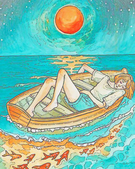 Girl On A Boat Illustration Painting By Numberss.png