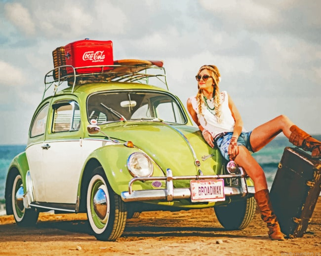 Girl On Old Fashion Car Painting By Numbers.png