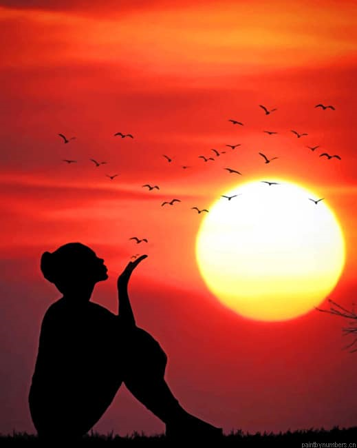 Girl Silhouette At Sunset Painting By Numberss.png