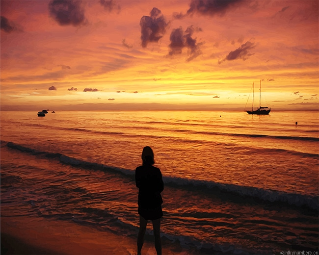 Girl Silhouette In Ocean Painting By Numberss.png