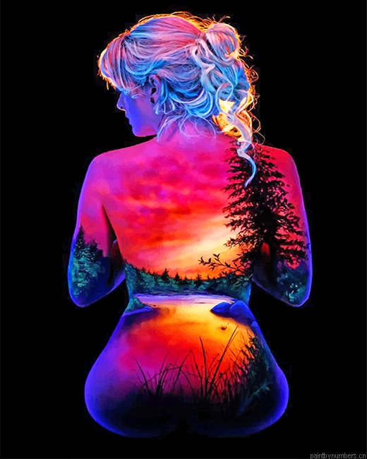 Girl Sunset Body Art Painting By Numberss.png
