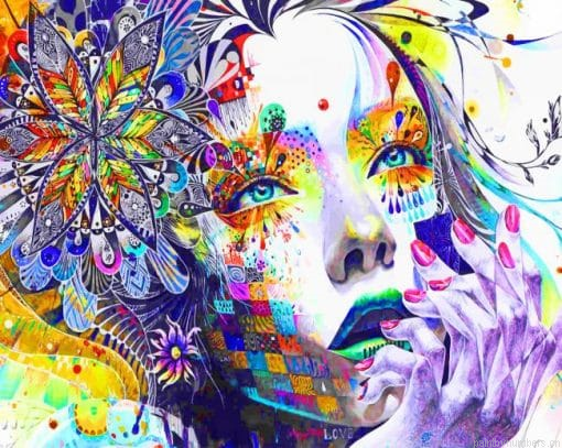 Girl Thinking Trippy Art Painting By Numbers.png