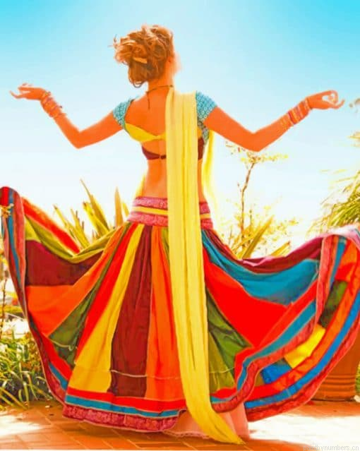 Girl Wearing Colorful Indian Dress Painting By Numbers.png
